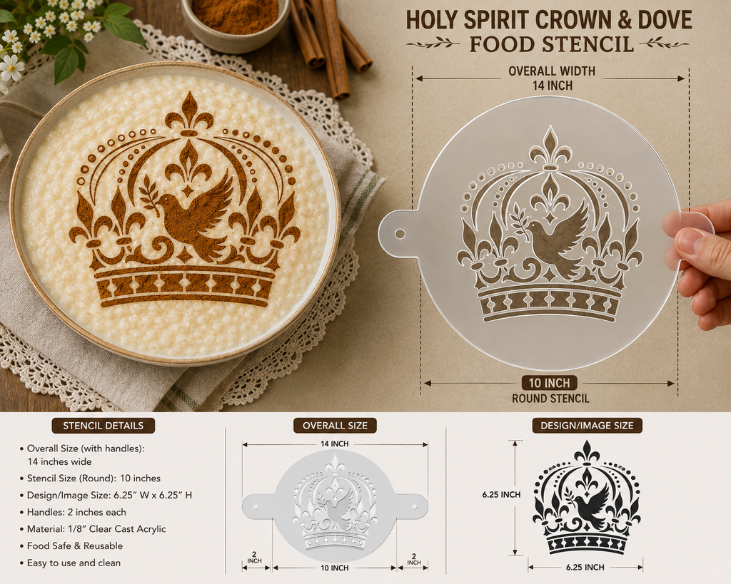 Holy Spirit Crown & Dove Acrylic Food Stencil