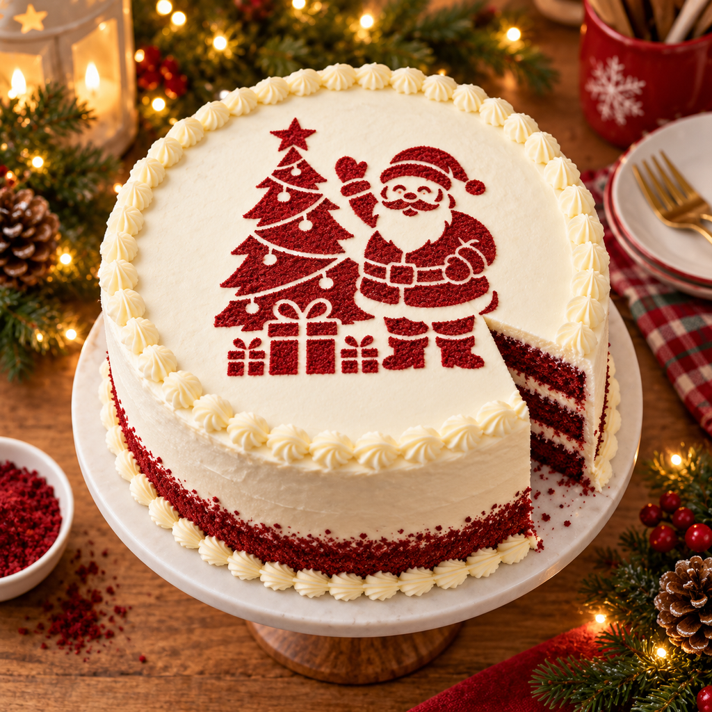 Santa with Christmas Tree &amp; Presents Food Stencil – LP0018