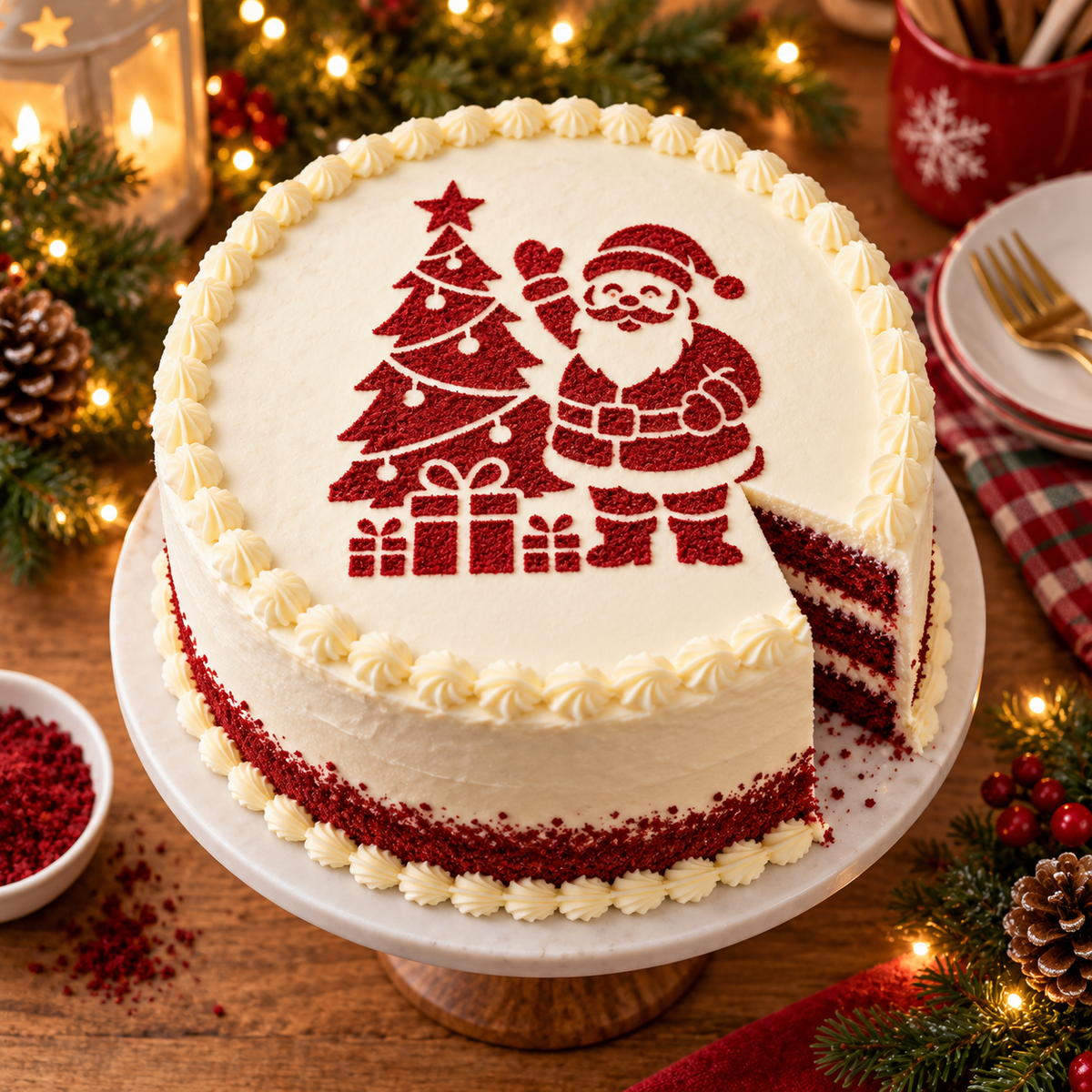 Santa with Christmas Tree &amp; Presents Food Stencil – LP0018