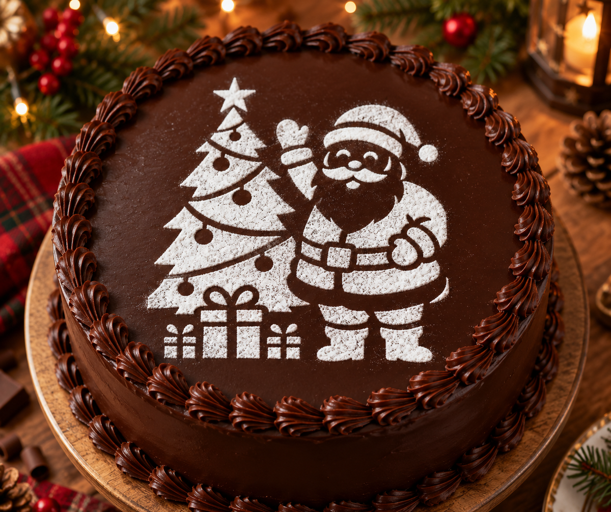 Santa with Christmas Tree &amp; Presents Food Stencil – LP0018