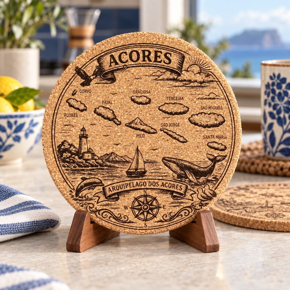 Açores Engraved Cork Coaster Set OF 6