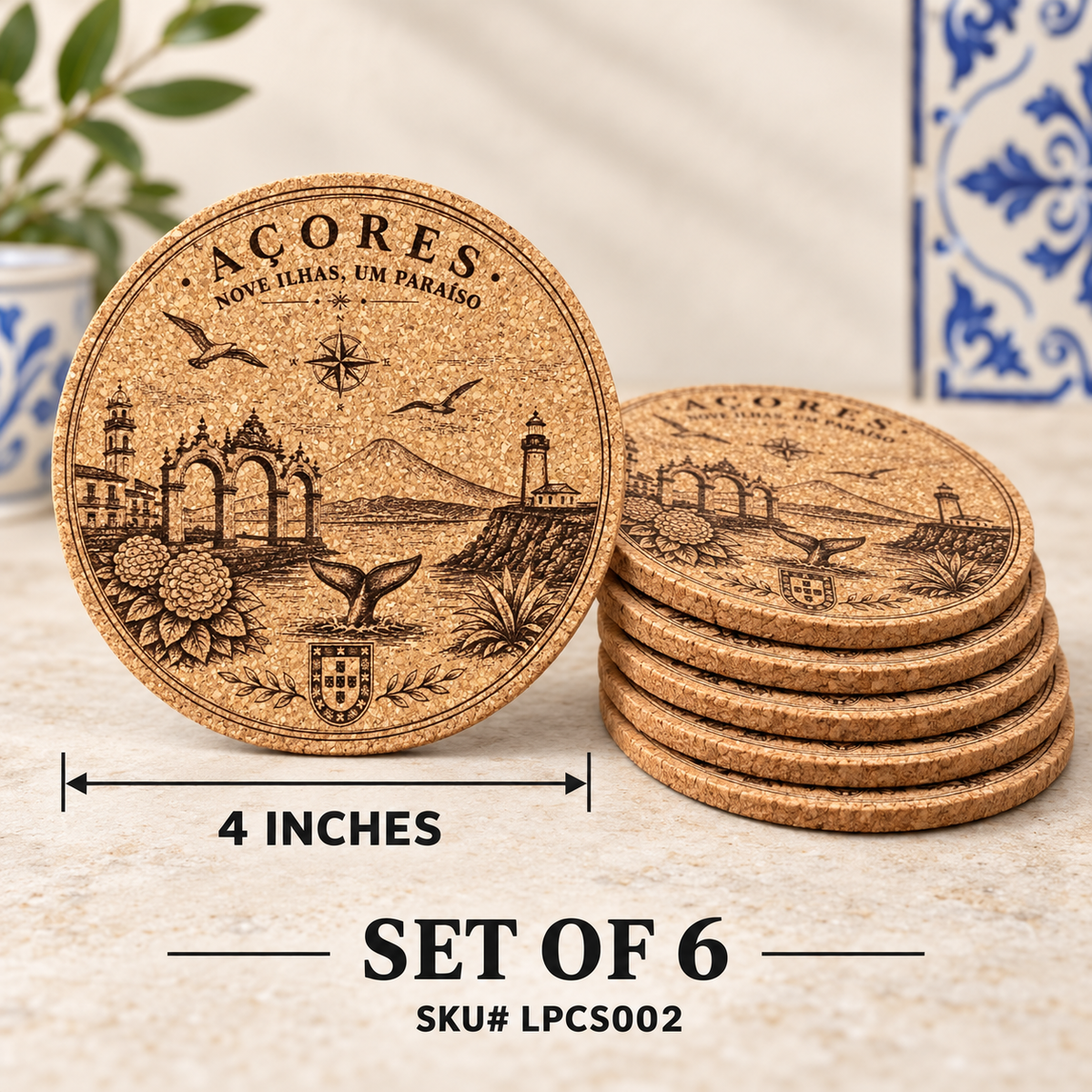 Azores Cork Coaster Set of 6 — LPCS002